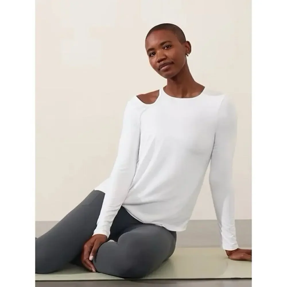 Athleta Women Size L With Ease Asymmetrical Top White Athleisure Yoga Gym Casual